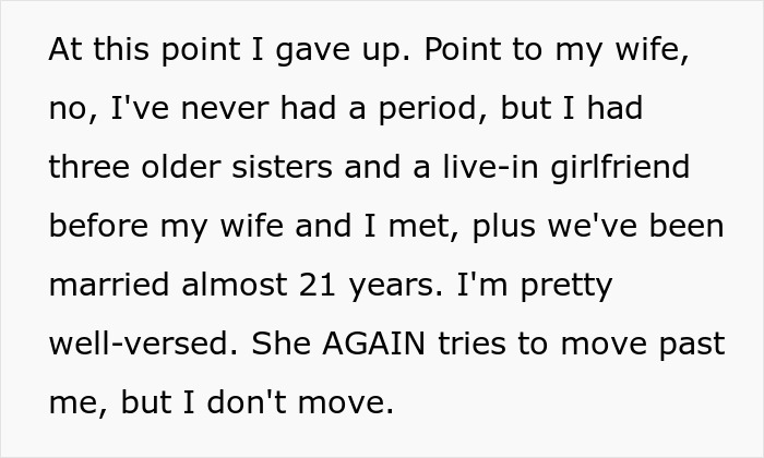 Text excerpt about a wife discussing menstruation with her spouse, relating to menstruation celebration for a 12-year-old. - 17