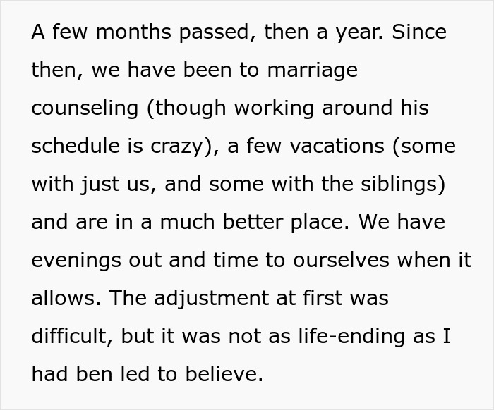Text about marriage counseling and adjustments after husband&rsquo;s sudden decision to move in his disabled siblings.