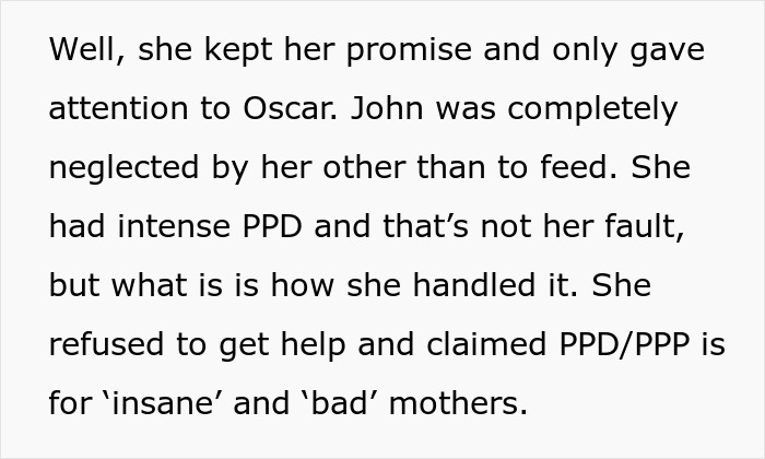 Text about a manipulative mom neglecting one daughter while showing intense postpartum depression symptoms. - 27
