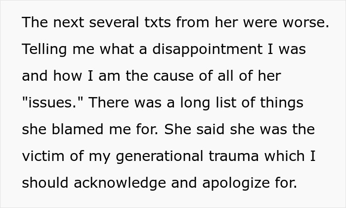 Text excerpt showing a man receiving a demanding apology from his daughter for generational trauma in their conversation. - 12