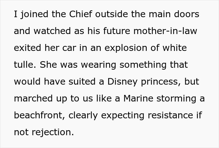 Bride wearing a bold red gown outsmarts attention-seeking mom dressed in white at the wedding ceremony.