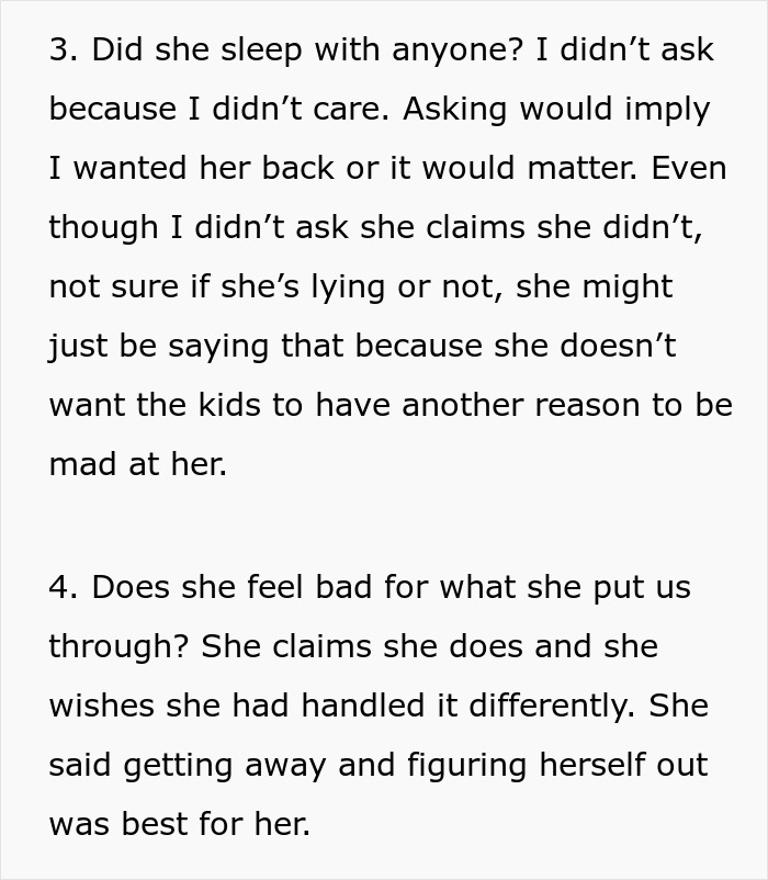 Text excerpt from a woman who left her husband to find herself, reflecting on feelings and truths during their separation.