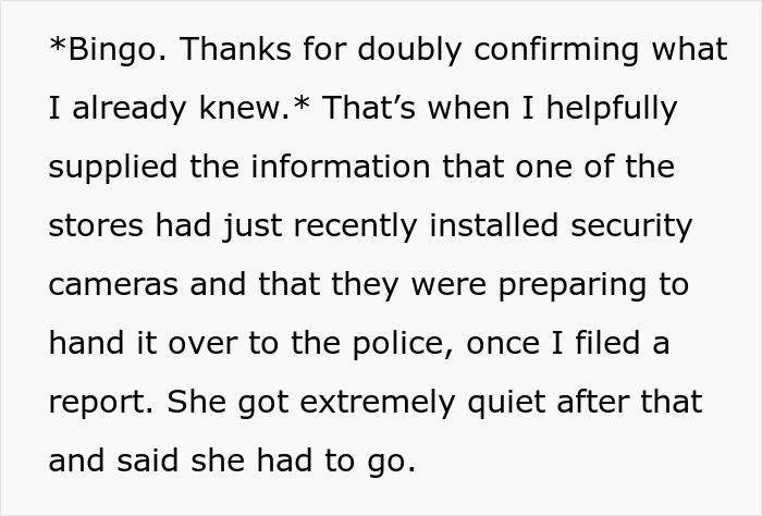 Text describing a woman explaining security camera evidence after a guest stole belongings during her pregnancy. - 31