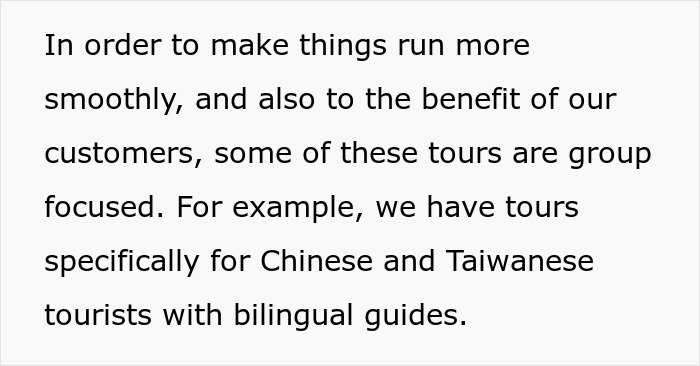 Text excerpt from a tour company explaining group-focused tours for Chinese and Taiwanese tourists with bilingual guides. - 3