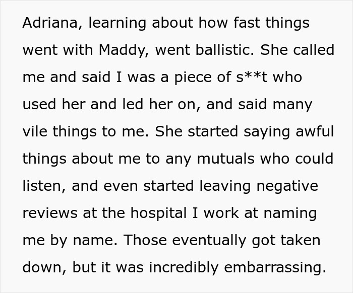 Text describing a tense family conflict where a man threatens to cut off his mother over her friendship with his vengeful ex. - 8