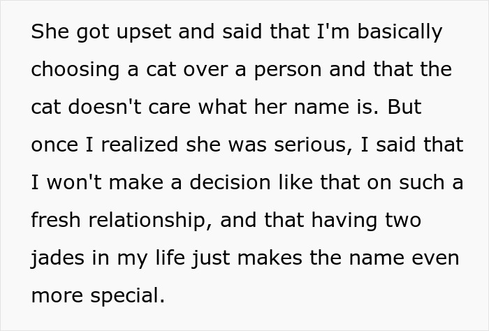 Text about woman furious her partner won't rename cat, highlighting conflict and traumatic childhood issues in relationship. - 7