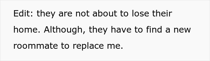 Text on a white background stating they are not about to lose their home but need to find a new roommate to replace me.