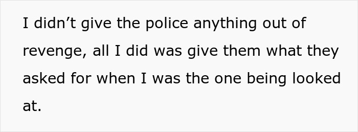 Text on screen showing a statement about providing police information amid a co-parenting misunderstanding involving CPS.