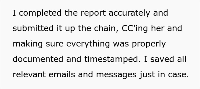 Text excerpt about completing a report accurately and saving emails, related to boss&rsquo; request to fudge data consequences.