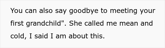 Text on gray background showing a quote about threatening to cut off mother over her friendship with vengeful ex. - 16