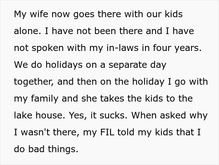 Text describing family conflict and false accusation involving wife and father-in-law affecting relationships.