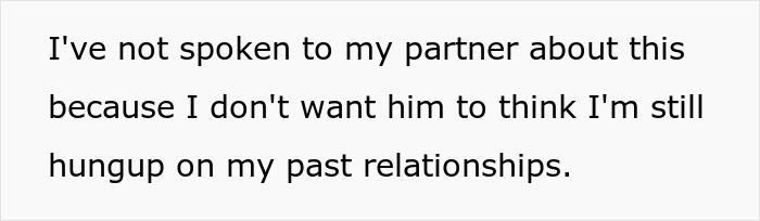 Text excerpt about woman revisiting past breakup, expressing reluctance to discuss past relationships. - 13