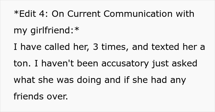 Text excerpt about communication with girlfriend, related to best friend saw girlfriend another man and checking email concerns.