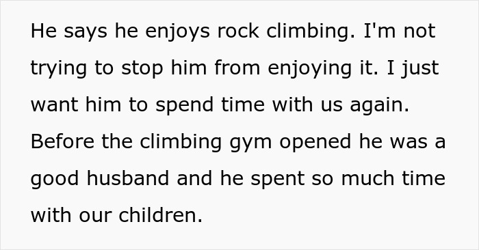 Alt text: Mom feeling distressed as her husband&rsquo;s new rock climbing hobby causes their marriage to fall apart and affects family time.