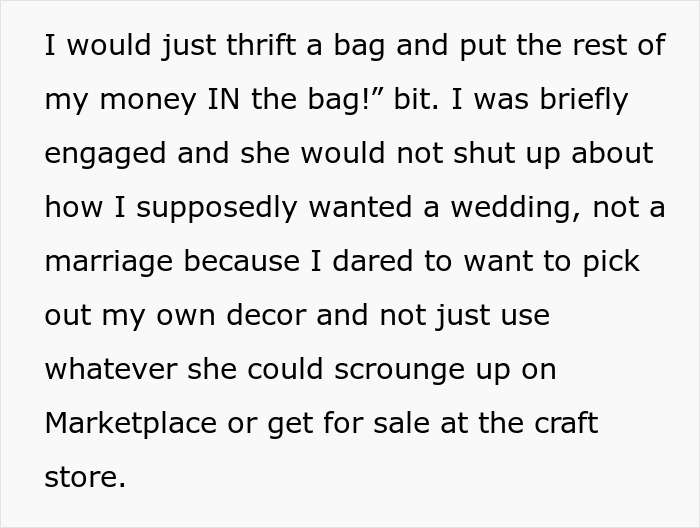 Text excerpt discussing refusal to wear niece&rsquo;s handmade dress for a career event due to quality concerns.