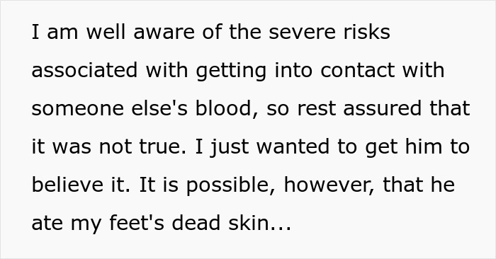 Text explaining risks of contact with menstrual blood in a story about adding menstrual blood to food to prevent theft. Text explaining risks of contact with menstrual blood in a story about adding menstrual blood to food to prevent theft.