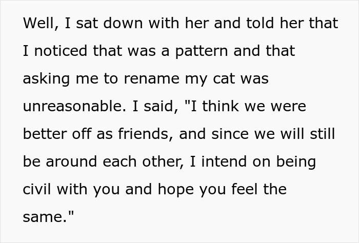 Text excerpt discussing a woman furious about her partner refusing to rename their cat and addressing her traumatic childhood. - 58