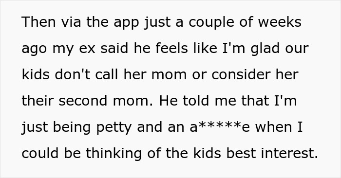 Text excerpt showing a woman discussing her ex-husband’s new wife and feeling zero regret about the situation. - 21