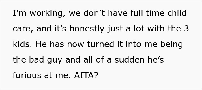 Text excerpt about a guy wanting a solo trip while wife manages childcare of 7-year-old and 8-month-old twins. - 9