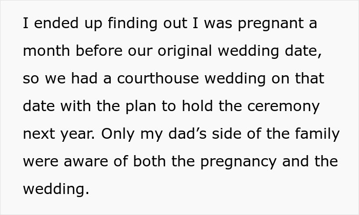 Text excerpt about a woman’s experience with pregnancy and a courthouse wedding amid a toxic family conflict. - 13