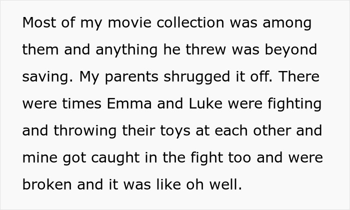 Text excerpt describing parents favoring adopted kids over their biological son, causing feelings of neglect and unfair treatment. - 8