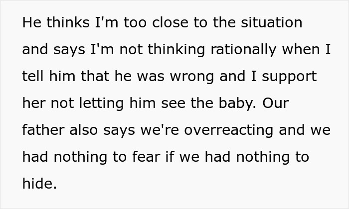 Text excerpt discussing family disagreement amid CPS visit after brother reports unsafe loft, sibling supports woman’s stance. - 10