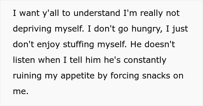 Text excerpt about a guy nagging his girlfriend to eat more, impacting her appetite and their relationship.