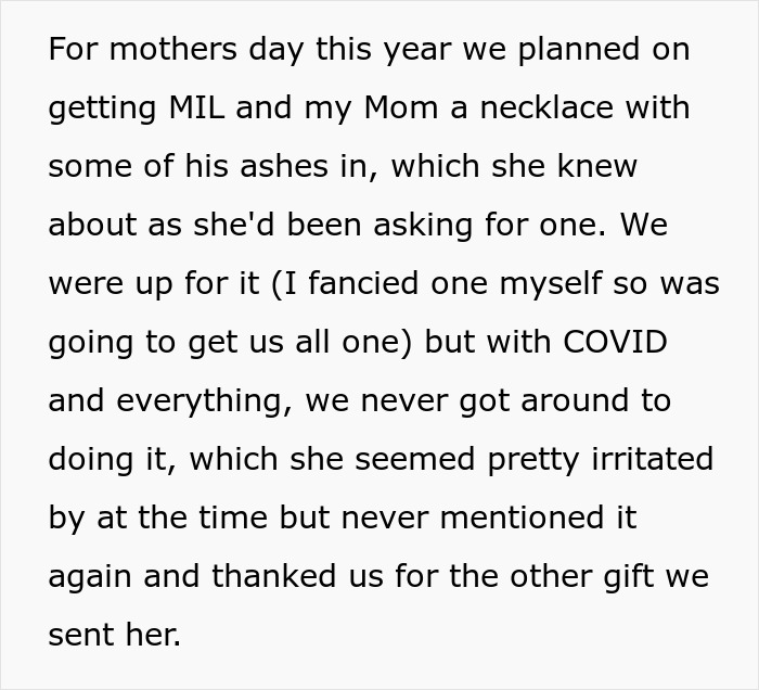 Text message describing plans for a necklace containing grandson&rsquo;s ashes that caused family drama with entitled grandma.
