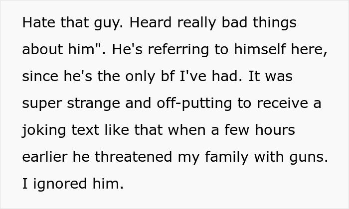 Text discussing a woman rethinking her relationship after a red-flag argument with her boyfriend, fearing for safety.
