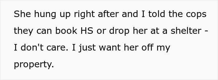 Text excerpt about a woman refusing to help her half-sister after she shows up asking to be taken in. Text excerpt about a woman refusing to help her half-sister after she shows up asking to be taken in.