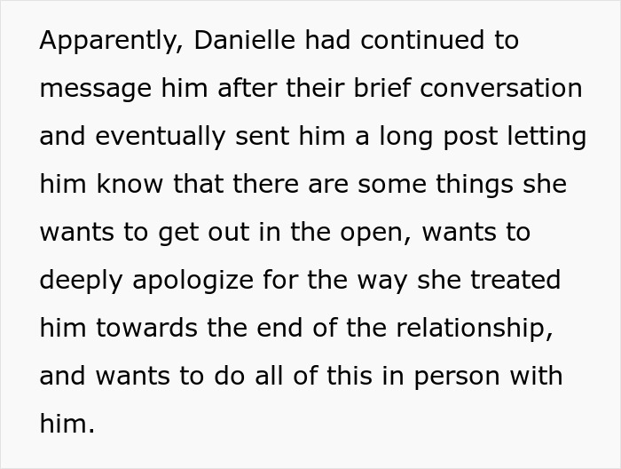 Text describing a message revealing lingering feelings during hubby's emotional reunion with ex, raising red flags for wife.