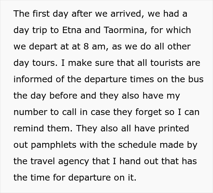 Tour guide explaining departure times and providing schedules to tourists to prevent oversleeping during trips. - 3