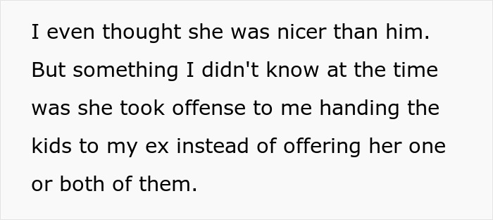 Text excerpt showing a woman reflecting on her feelings about her ex-husband’s new wife and custody of their kids. - 5