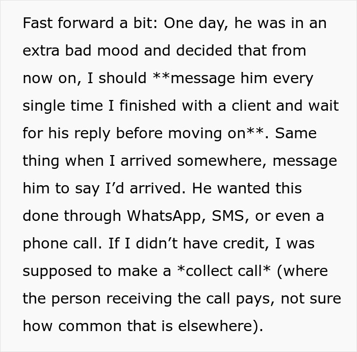 Man frustrated after boss told him to message after every client but then ignored his messages for hours. - 7