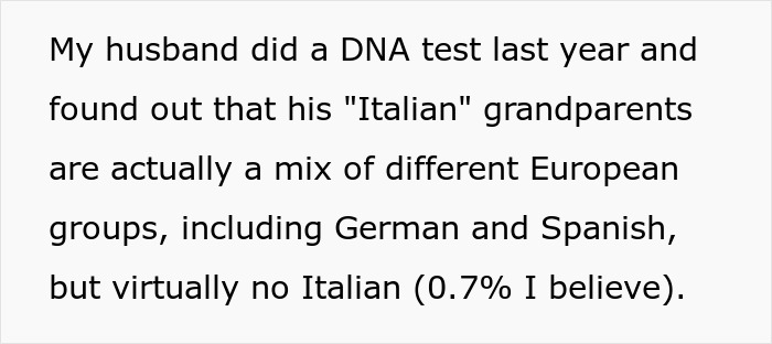 Text describing genetic heritage information with inlaws revealing unexpected DNA test results. - 3