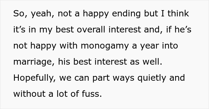 Text message expressing a woman’s heartbreak after husband suggests trying polyamory one year into marriage. - 53