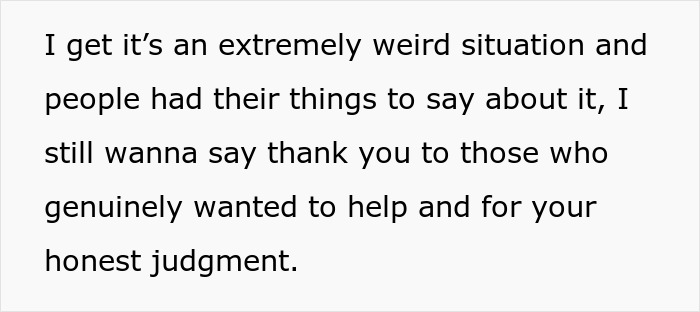 Text excerpt expressing gratitude to those offering honest judgment in a bio dad refuse babysit family drama.