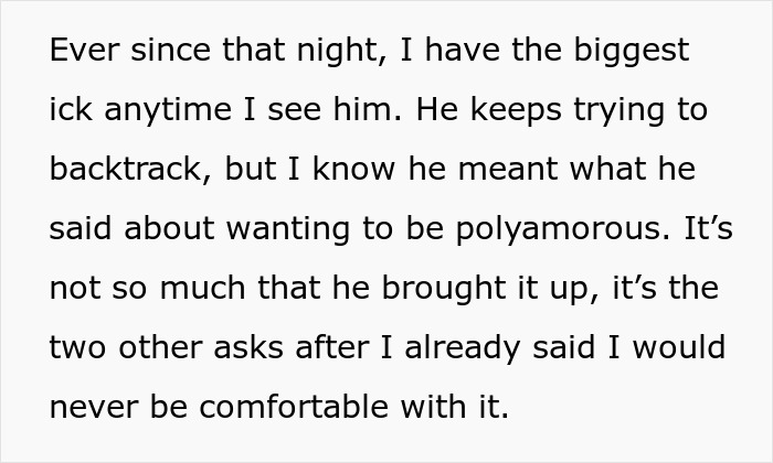 Text expressing a woman’s heartbreak and discomfort after her husband suggests trying polyamory in their marriage. - 7