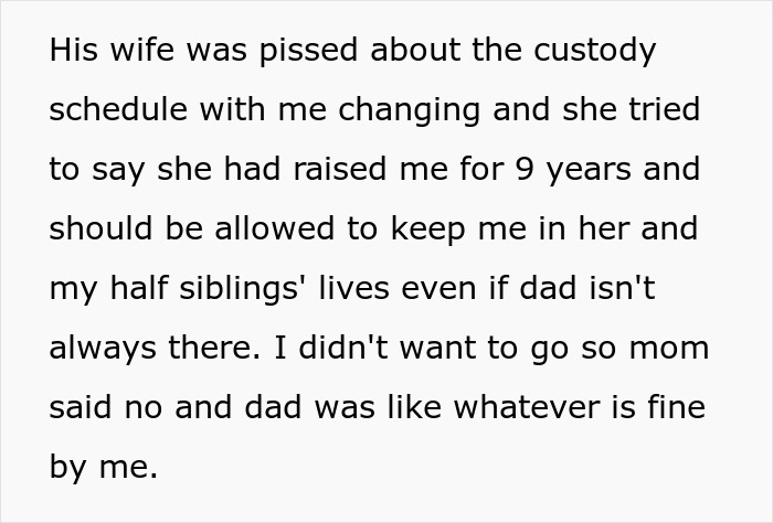 Text discussing a teen&rsquo;s dad going AWOL and stepmom expecting him to help with half siblings, causing conflict.