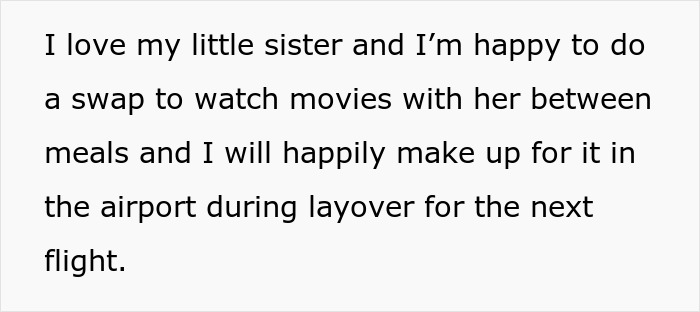 Woman sneakily swapping seats to avoid babysitting little sister during family trip paid by dad.