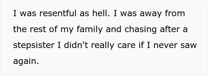 Text excerpt showing someone's resentment over not relocating wedding for disabled stepsister, causing family drama. - 5