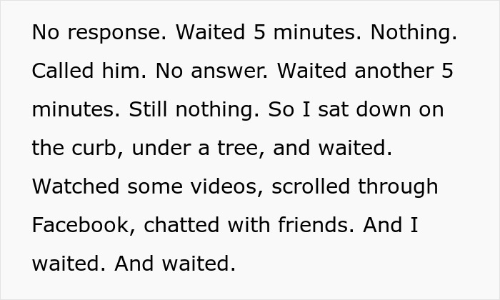 Man waits patiently after messaging boss as instructed, experiencing hours of being ignored following every client interaction. - 11