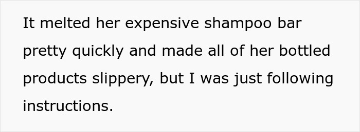 Text excerpt showing a petty act involving an expensive shampoo bar by a college student's female roommate. - 16