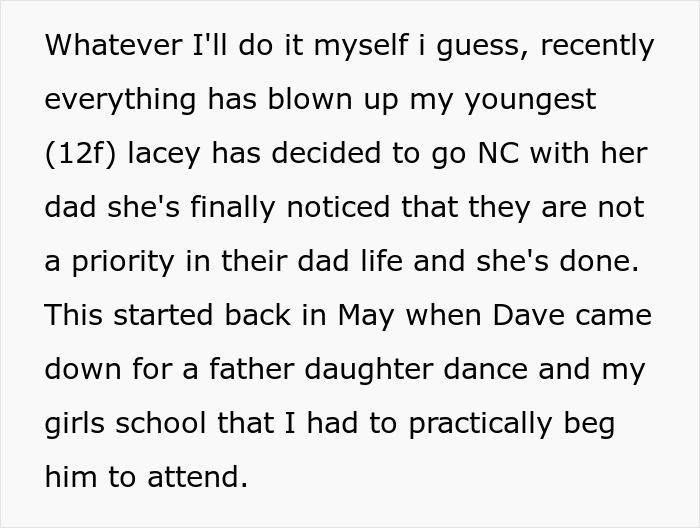 Text excerpt about a man facing legal consequences as a deadbeat dad after refusing to grant wife a small favor.