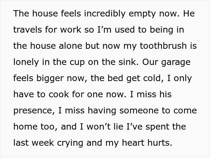 Text about a wife feeling lonely and heartbroken after husband opens marriage and demands child, leading to divorce. - 66