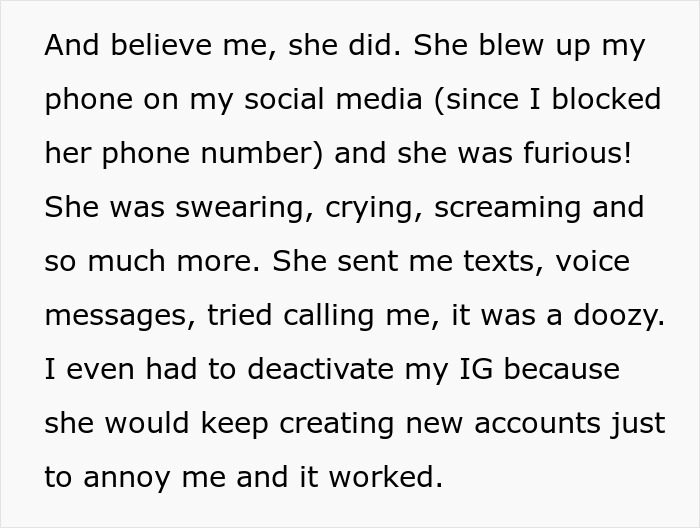 Text describing intense gold digger holiday friend drama with blocked contacts, social media chaos, and emotional messages. - 13