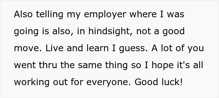 Text excerpt from an employee sharing experience about leaving a company after wage reduction and advice on handling it. - 12