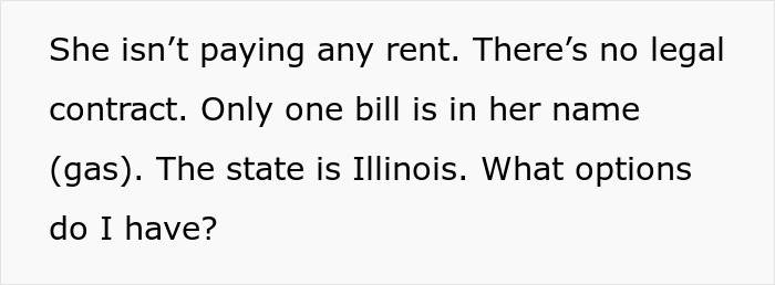 Text discussing a man&rsquo;s options for dealing with an aunt living rent-free after inheriting his dad&rsquo;s house in Illinois.