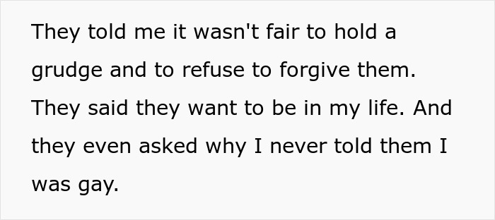 Text on a white background about parents pleading for forgiveness and asking why their bio son never told them he was gay. - 20