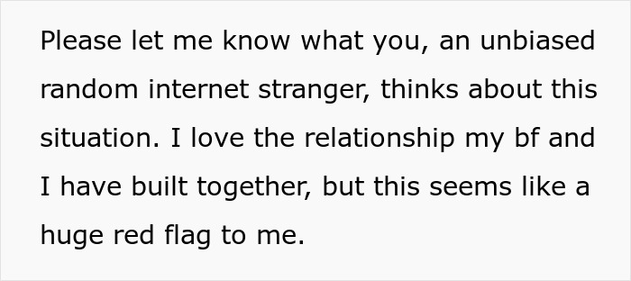 Text on screen showing a woman rethinking her relationship after noticing a red-flag argument with her boyfriend.